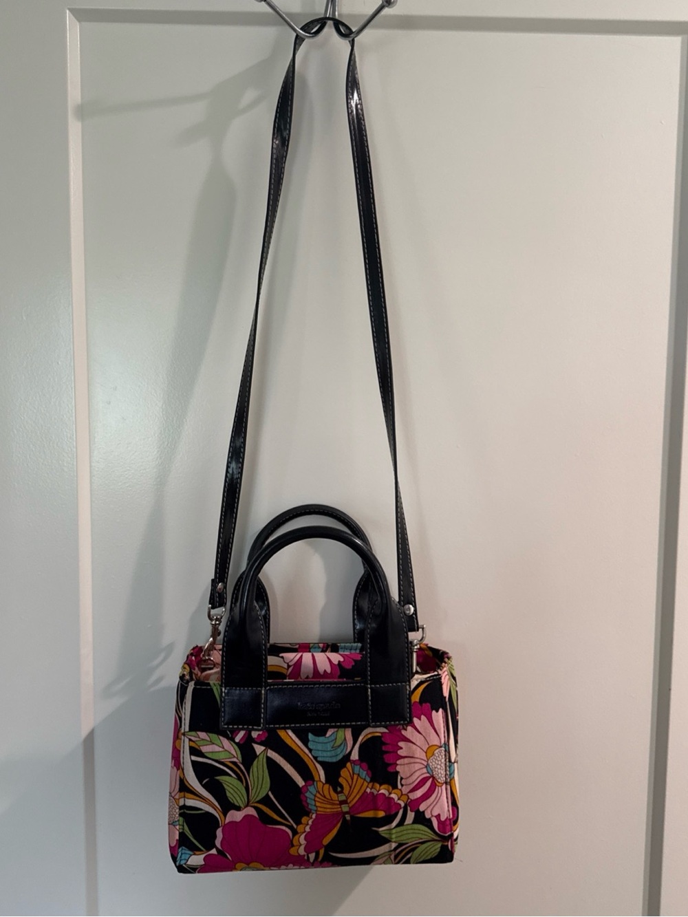 Kate Spade Black Floral & Butterfly Crossbody Tote Bag with Top Handles
